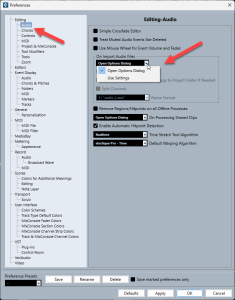 Afbeelding: Preferences Editing Audio in Cubase